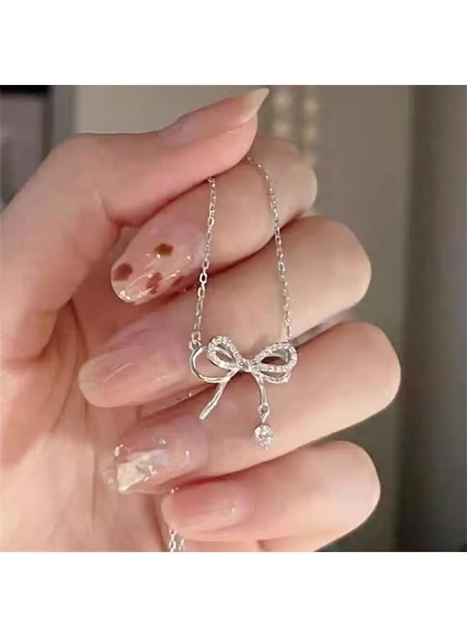 Pendant Necklace for Women Double Layer Bow Necklace Female Light Luxury Wind erfly Dream Laye - Image 2